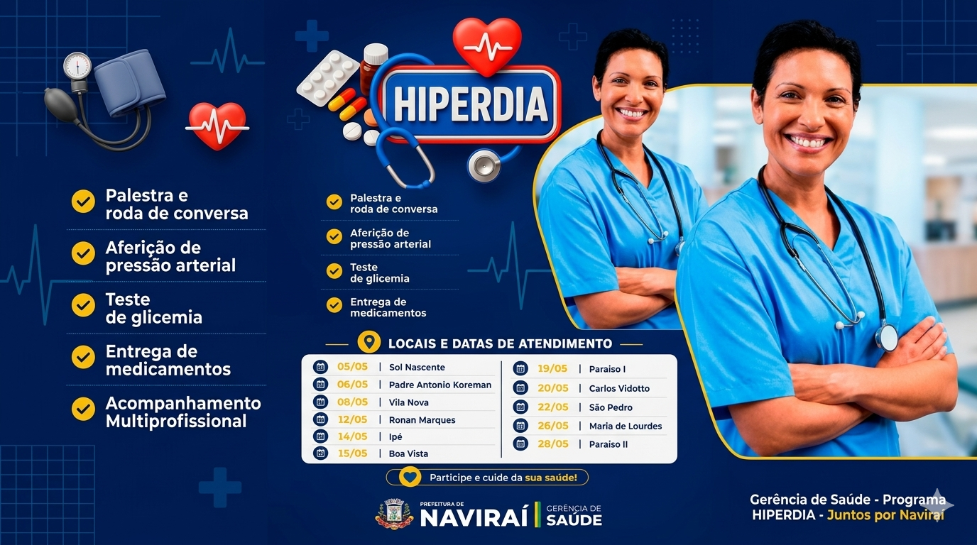 HIPERDIA segue com atendimentos gratuitos nos bairros de Naviraí durante o mês de maio