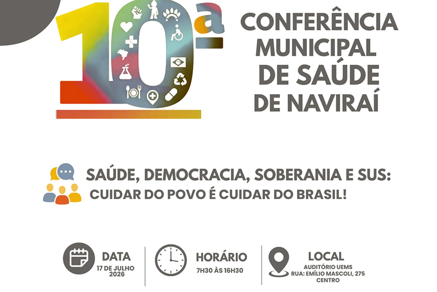 10ª Conferência Municipal de Saúde de Naviraí acontece nesta quarta-feira e convida população a participar